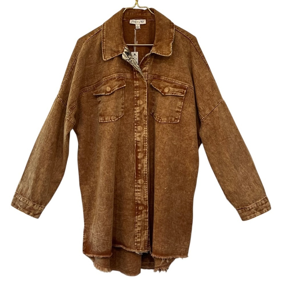 She + Sky Brown Corduroy Shacket Distressed Snake Print NWT L - Picture 9 of 9
